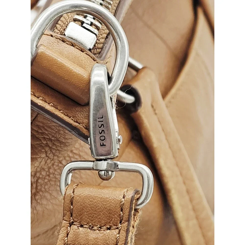 Fossil Dawson Satchel Brown Pebbled Leather Crossbody Handbag Purse Shoulder Bag